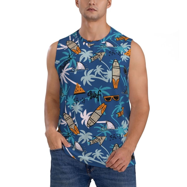 Fotbe Hawaiian Style Men's Camiseta sin Mangas Estampada para Hombres, Playera Casual para Gimnasio, Entrenamiento, Playa-3X-Large