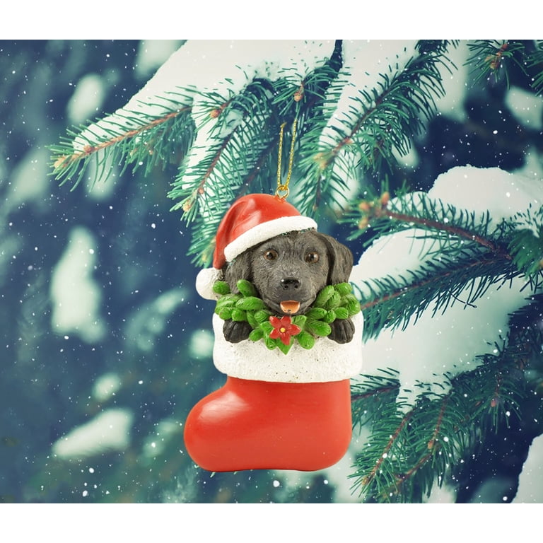 Porcelain Dog Christmas Ornament - "Santa I Can Explain", English Lab, 3 Inch, Gold String
