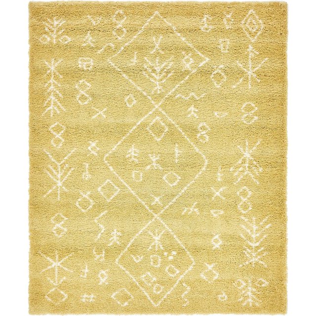 Unique Loom Tapis Design Rabat Shag Nomade 8' x 10' Rectangle Jaune/ivoire