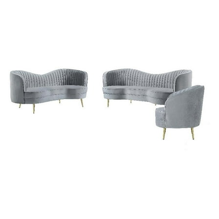 Coaster Company 3 Piece Glam Polyester Living Room Set Gray
