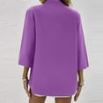 thumbnail image 4 of WTOBBY Women's Loose Fit V-Neck Button Down 3/4 Sleeve Tops, Cute Solid Summer Beach Tee Shirts, Casual Linen Blouse for Comfortable Wear,Dark Purple L, 4 of 5