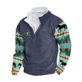 thumbnail image 2 of Wancir Men Fashion Aztec Cowboy Hoodies Retro Ethnic Printed Pullovers Zipper Stand Collar Long Sleeve Loose Tops, 2 of 3