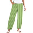 thumbnail image 2 of Women's Casual Pants Striped Linen Pants For Women Summer Casual Wide Leg Pants With Pockets Comfy Cropped Palazzo Pants,Green Women's Casual Pants S, 2 of 5