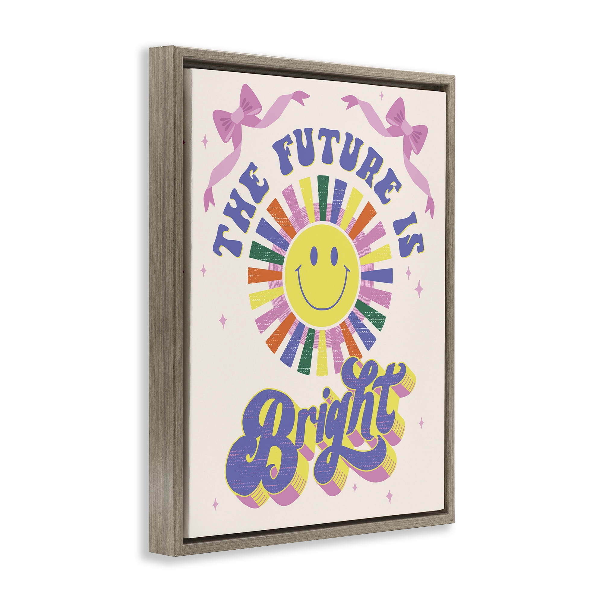 Stupell Industries Groovy Future Is Bright Text & Numbers Painting Brown Floater Framed Canvas Art Print Wall Art, 25 x 31