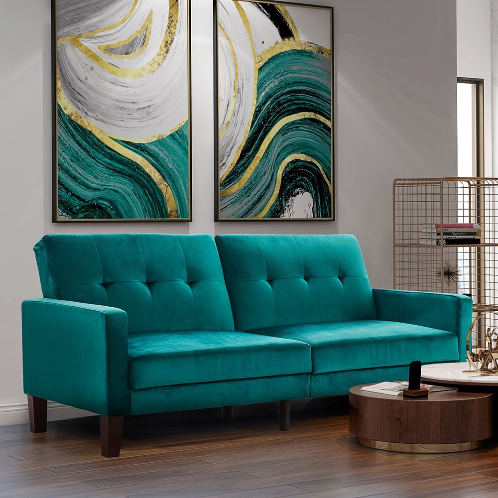 Kepooman 45" Modern Sectional Upholstery Sofa Bed with Wood Leg for Living Room, 3 Seat, Green Kepooman 45" Modern Sectional Upholstery Sofa Bed with Wood Leg for Living Room, 3 Seat, Green