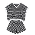 thumbnail image 5 of Enjoytime Striped Outfits for Women V Neck Short Sleeve Shorts 2 Piece Sets Summer Casual Matching Set, 5 of 5