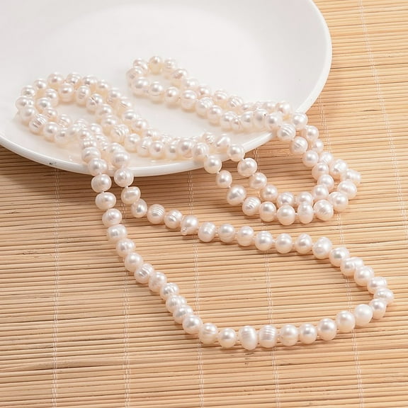 Natural Pearl Beads Necklace Misty Rose 47.2 inch