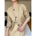 thumbnail image 4 of Chaqueta elegante de piel auténtica con cuello redondo para mujer, tendencia primavera otoño 2024, abrigo de piel de oveja corto informal sencillo de alta gama, 4 of 5