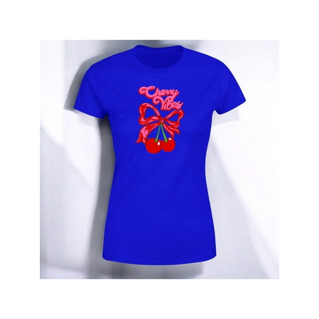 Playera Blusa De Cerezas Cherry Vibes Vintage Color Azul Talla Chica Marca Emil SaEs
