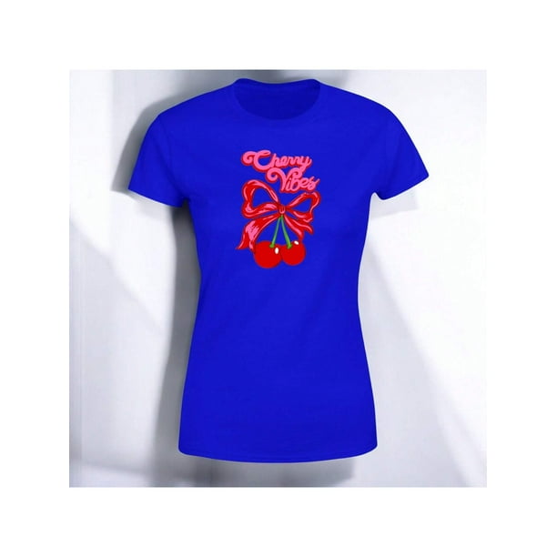 Playera Blusa De Cerezas Cherry Vibes Vintage Color Azul Talla Chica Marca Emil SaEs