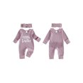 thumbnail image 2 of Cjfdfy Preemie Newborn Baby Girl Fall Outfit, Long Sleeve Little Sister Embroidered Letter Collar Jumpsuit Headwear 2-piece Set Cute Knit Jumpsuit Coming Home Fall Winter Outfit, 2 of 9