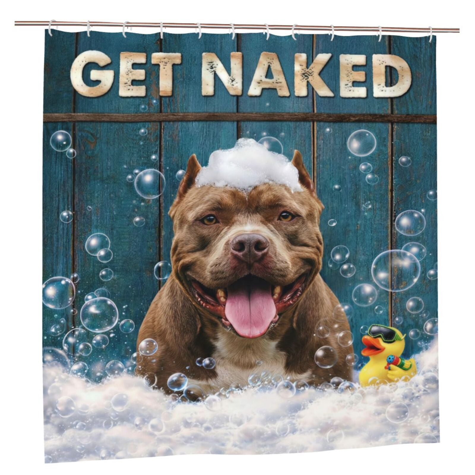 American Bully Bathroom Shower Curtain Get Naked Waterproof Fabric Playful Dog Bath Decor Quick Dry Polyester Pet Lover Gift - 72"x72"