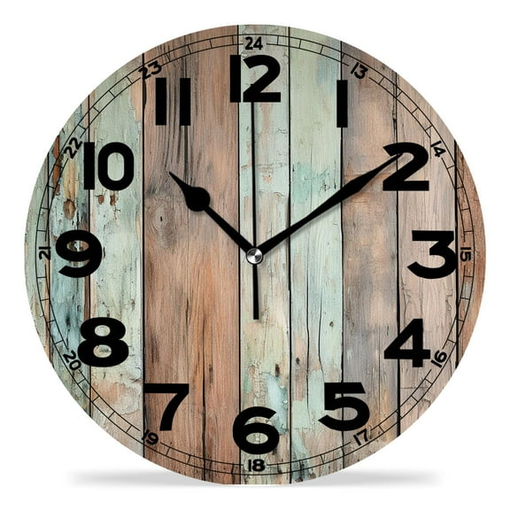 erolrail Rustic Wall Clock,Silent Non Ticking Wall Clocks for Living Room,Bedroom,Kitchen 12IN Wood Plank Wall Creative