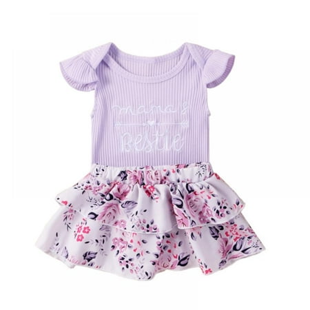 

Truelife Baby Girl Sister Matching Outfits Little Big Sister Romper Tops + Floral Short Skirt Clothes Set S-XL 0-24M