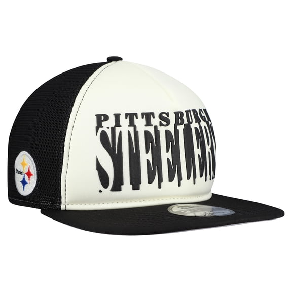 Men's New Era Cream/Black Pittsburgh Steelers Cutout A-Frame 9FIFTY Snapback Hat