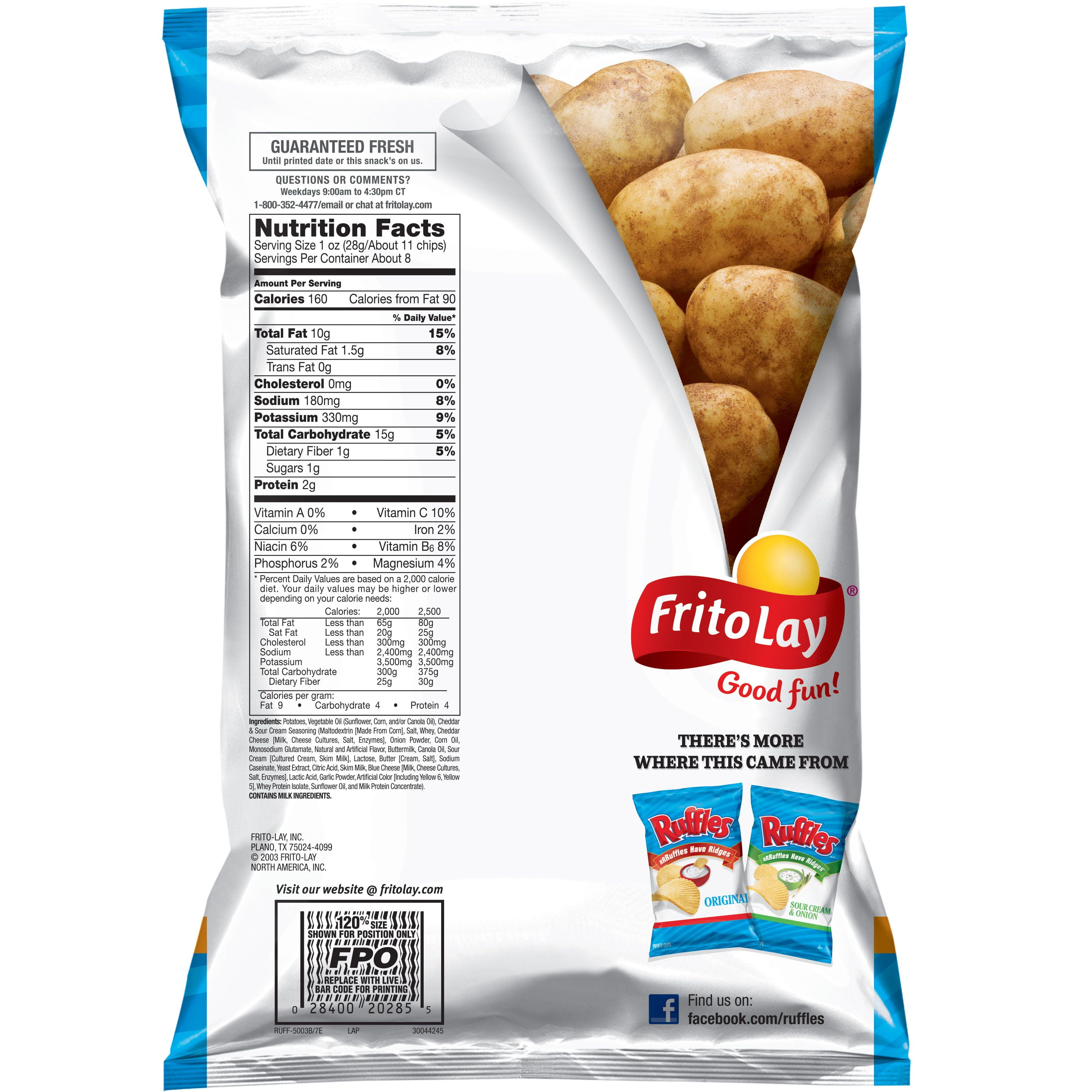 (3 pack) Ruffles Cheddar & Sour Cream Potato Chips, 7.75 oz Bag