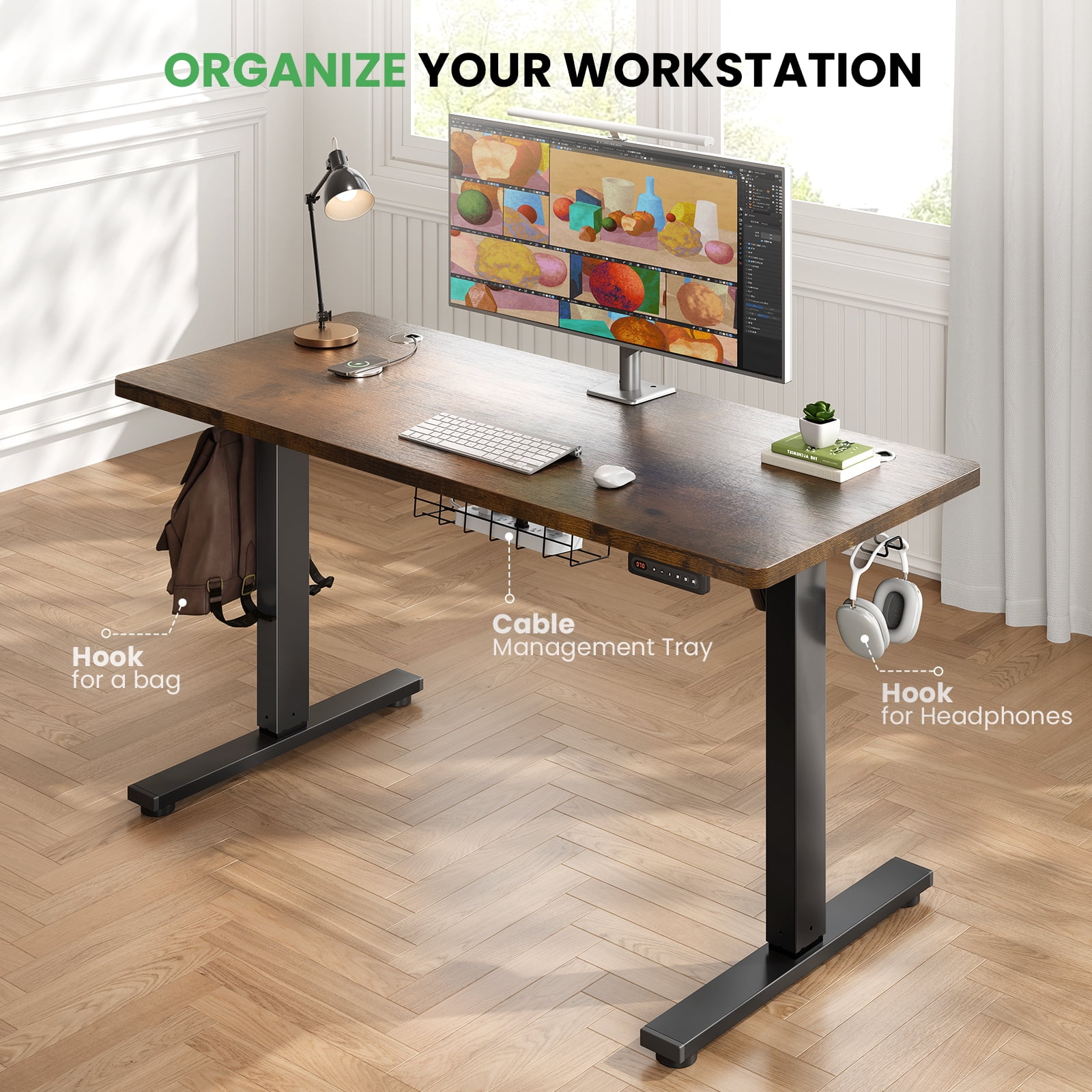 Electric Standing Desk with Memory Controller, Adjustable Height Sit Stand Desk, Quiet Motor, Heavy-Duty Steel Frame, 202 lb Capacity
