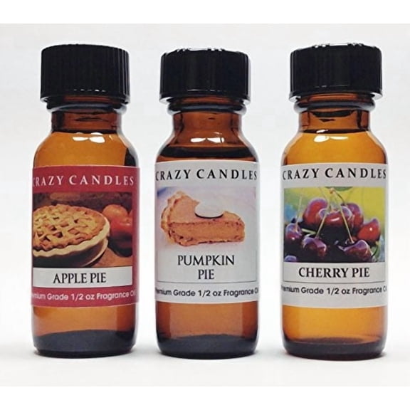 3 Bottles Set, 1 Apple Pie, 1 Pumpkin Pie, 1 Cherry Pie 1/2 Fl Oz Each 15ml Premium Grade Scented Fragrance Oils By Crazy Cand