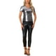 thumbnail image 2 of INSPIRAR CHIC Blusa de Mujer Fiesta Cuello en V Manga Corta Brillante Top Metálico S Plata Oscura, 2 of 6