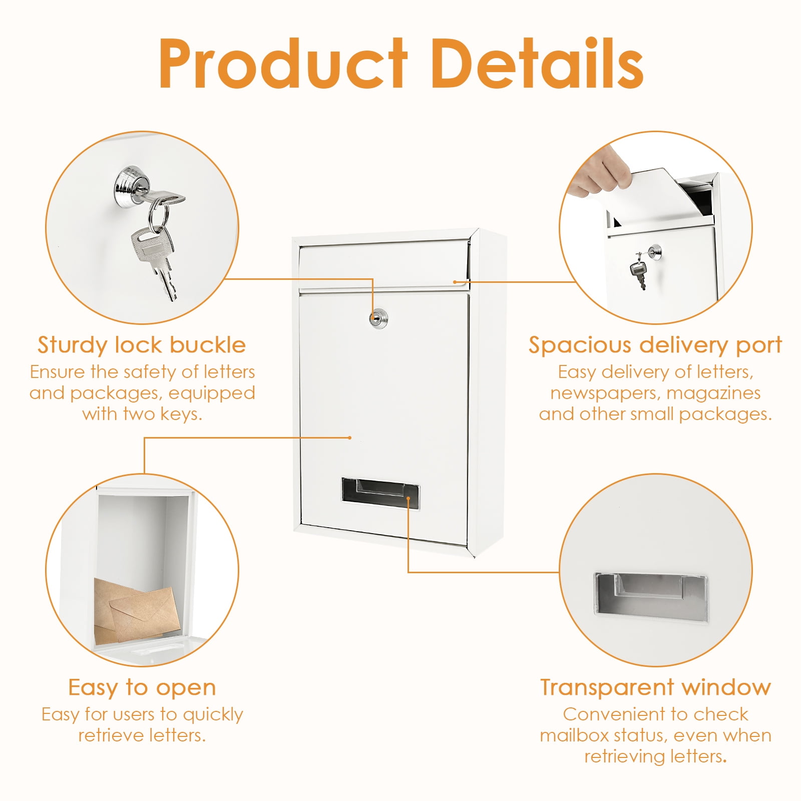 Wall Mounted Metal Mailbox with 2 Keys Weather Resistant Lockable Security Postbox Delivery Letter Box for School Office Outdoor