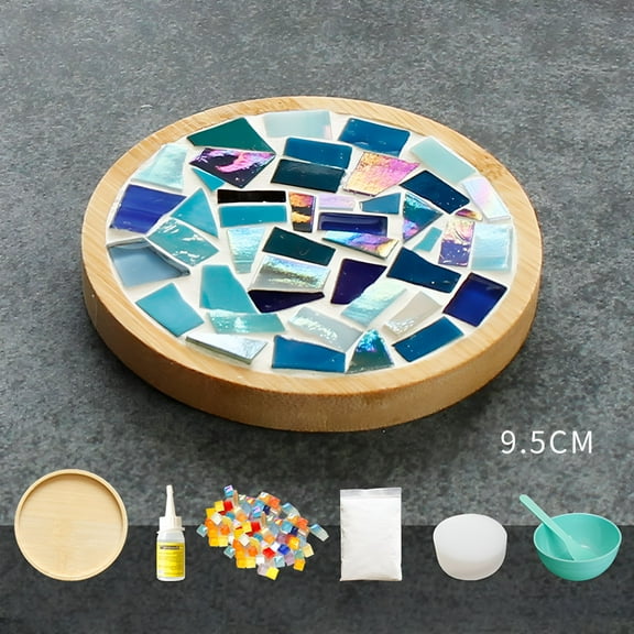 ACDANC 4 Sets DIY Glass Mosaic Tiles for Crafts,Mixed Color Mosaic Kits with Wooden Coaster for Adults,Mosaic Crafts Materials Package for Coaster Handmade Home Decor Gifts