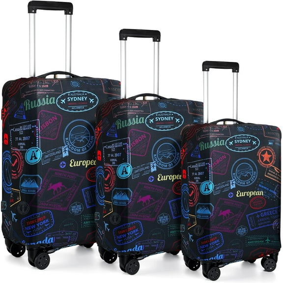 3 Pieces Travel Luggage Cover Suitcase Protector Anti Scratch Suitcase Washable Baggage Covers(Vintage Theme,S/Medium/L)