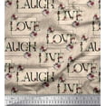 thumbnail image 1 of Soimoi White Silk Fabric Floral Love Text Printed Fabric 1 Yard 44 Inch Wide, 1 of 3