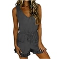 thumbnail image 2 of Womens Summer Jumpsuit V-Neck Short Sleeve Romper Playsuit Solid Color Trousers Pants One Piece Bodysuit Ladies Office Elegant Overall Gray M, 2 of 6