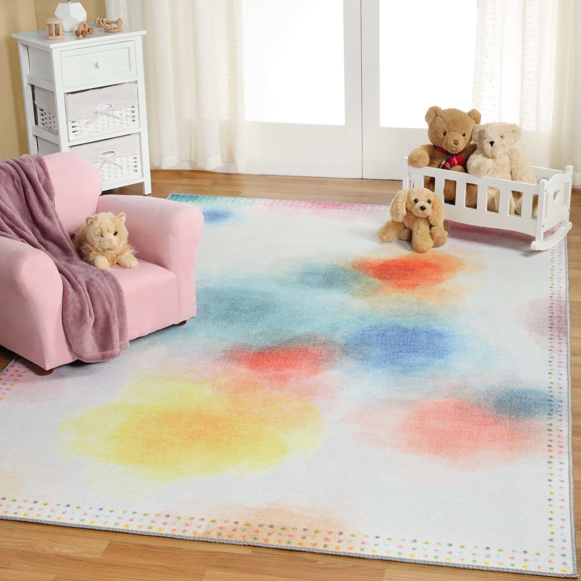 Abstract Watercolor Indoor Kids Area Rug, 5'7"X 8'9", Rose Pink by Superior