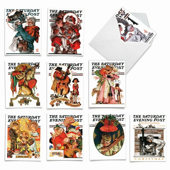 10 Merry Christmas Note Cards Assorted (4 x 5.12 Inch) - CHRISTMAS EVENING POST M6060