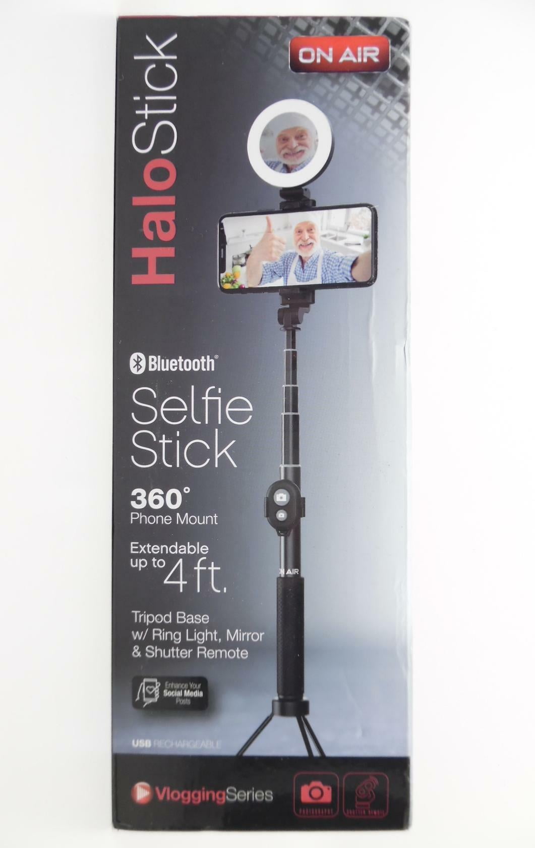 Tzumi Halo Stick Selfie Stick 360° Phone Mount w/4' Tripod, Ring Light