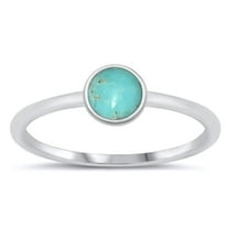 CHOOSE YOUR COLOR Round Simulated Turquoise Ring .925 Sterling Silver Band Blue CZ Female Size 5