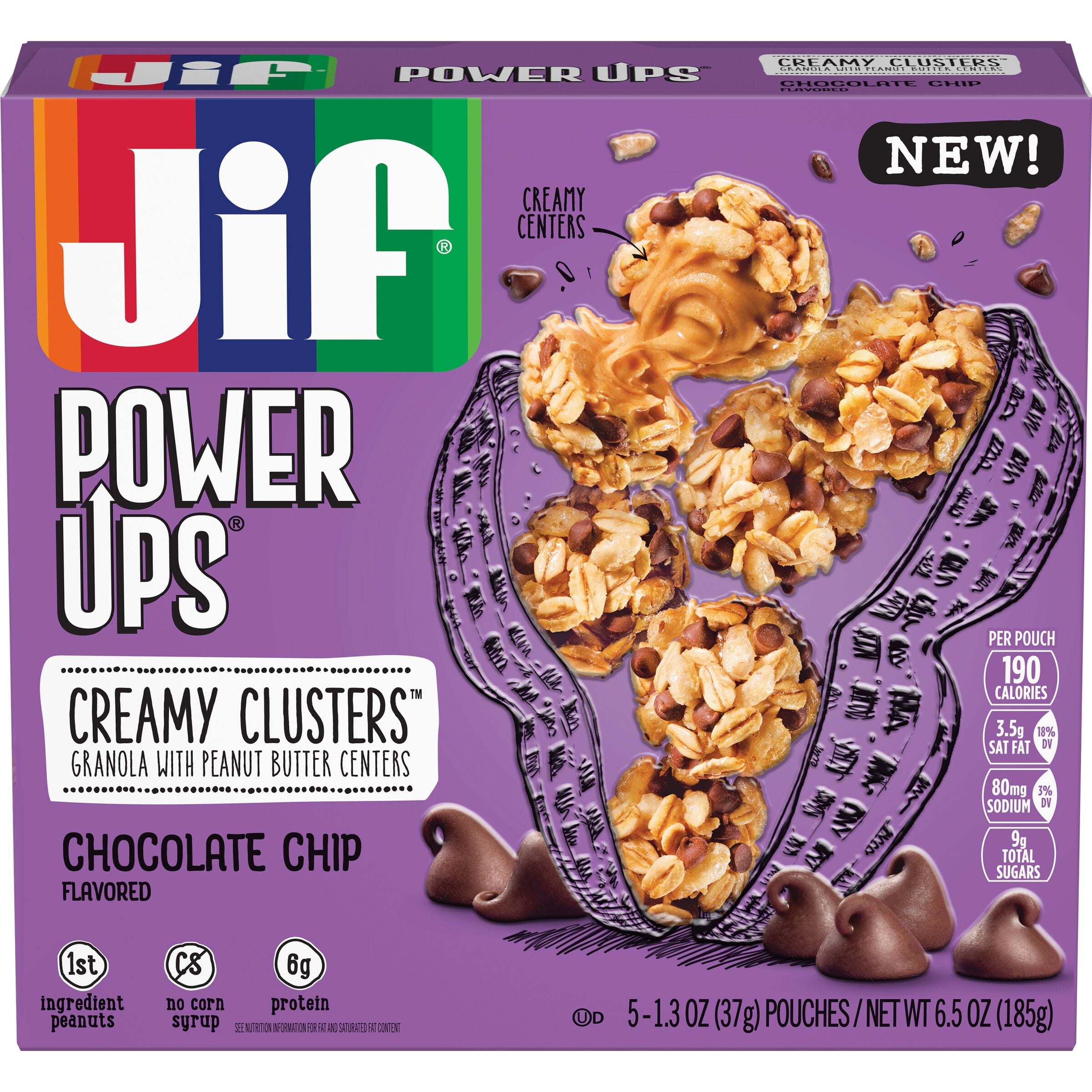 Jif Power Ups Chocolate Chip Peanut Butter Clusters, 6.5Ounce, 5 Count