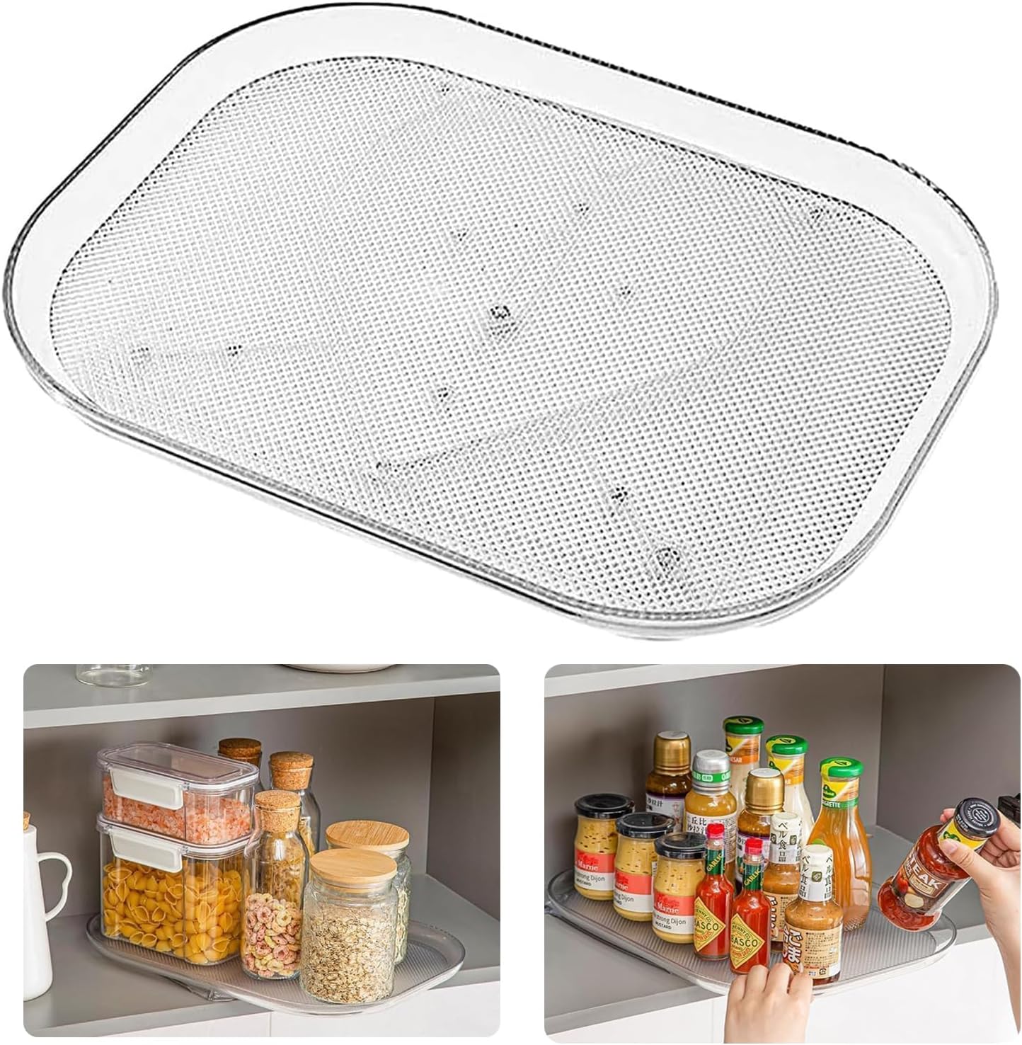 Square Lazy Susan for Refrigerator, Countertop Condiment Storage Rack