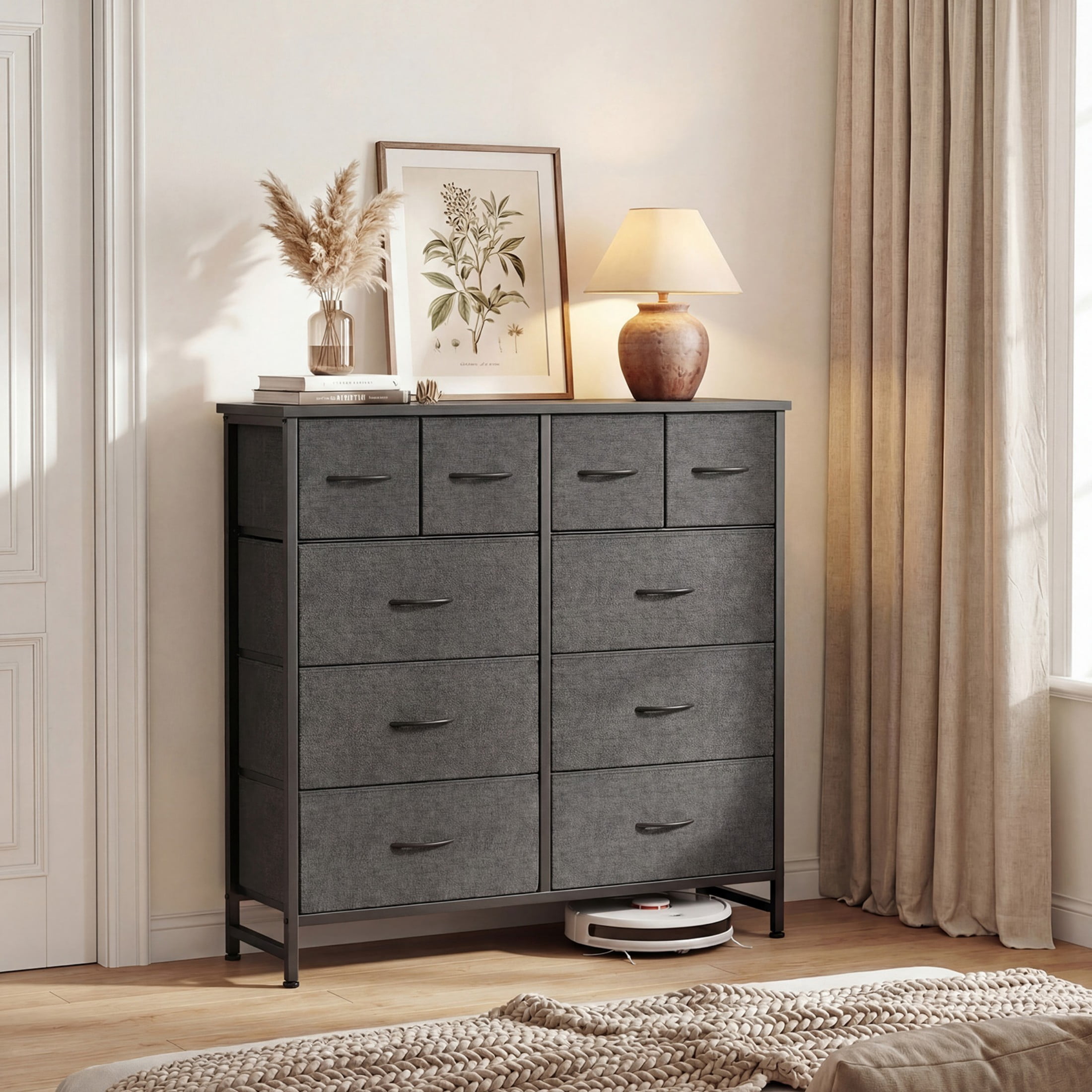 CONCETTA 10-Drawer Fabric Dresser, Large Storage Tower for Bedroom, Closet, Living Room, Gray