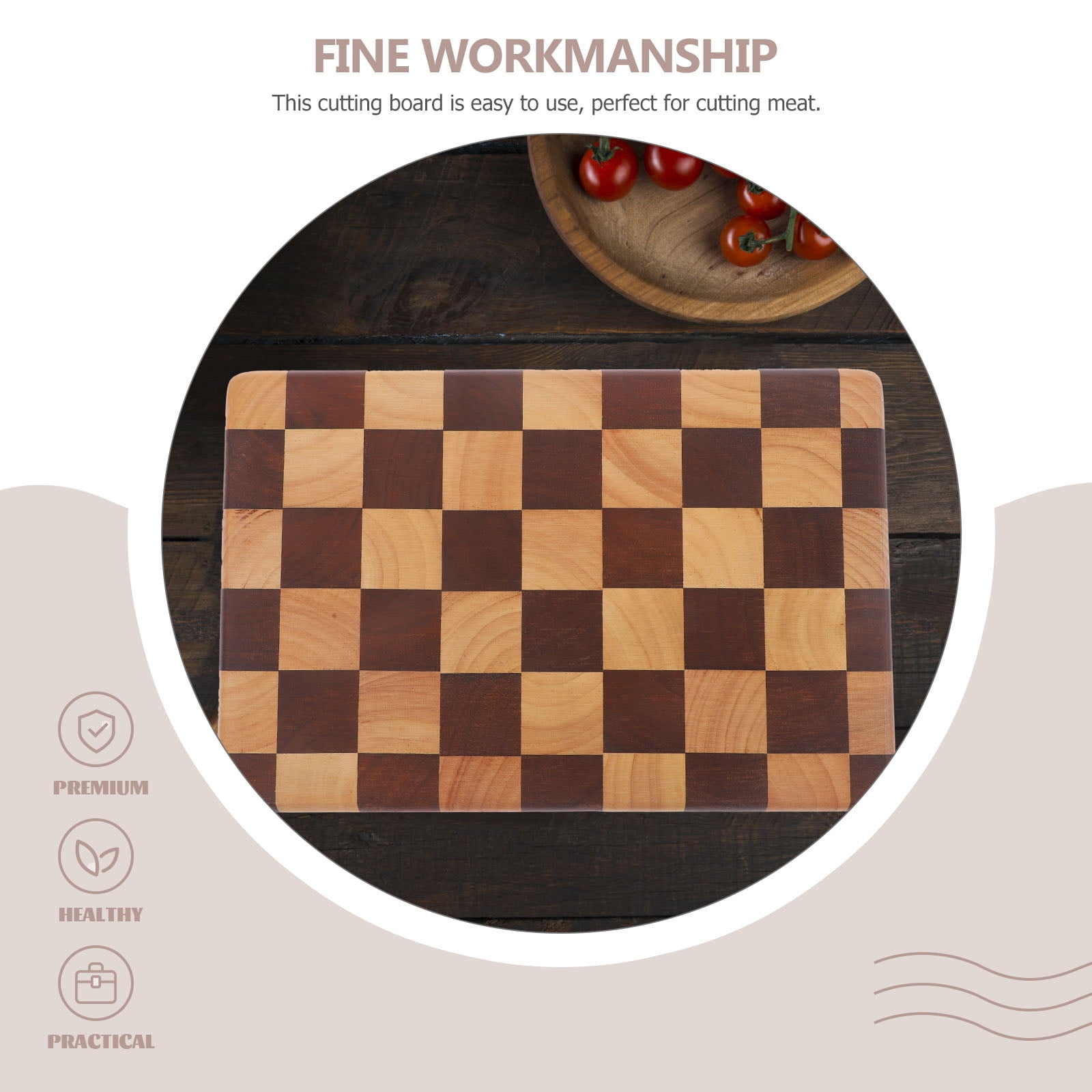 OUNONA Stable Backing Meal Prep Cutting Board Wood Checkerboard Patterned Cutting Board
