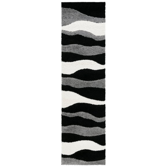 SAFAVIEH Florida Tyler Geometric Shag Runner Rug, Grey/Black, 2'3" x 9'