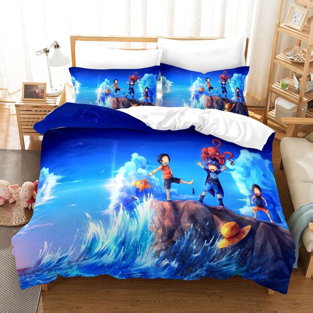 Anime One Piece Luffy King Size Bedding Bed Set for Bedroom Kawaii Cute