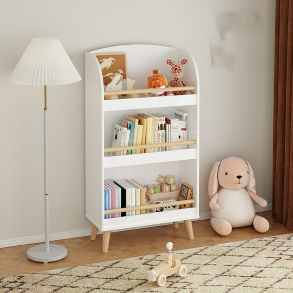 Furvclv Kids Bookshelf, 3 Tiers Book Shelf And Toy Storage For Kids Rooms, Kids Bookcase Rack, Book Display Shelf, Toy Storage Cabinet Organizer For Bedroom, Study, Living Room