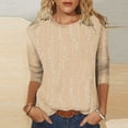 thumbnail image 2 of Yuanlook Womens Tops 3/4 Length Sleeve Crewneck Shirts Summer Fall Blouses - Beige - XXL, 2 of 9