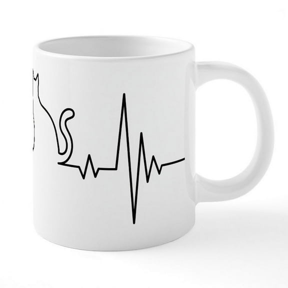 CafePress - Cat Heartbeat - 20 Oz White Ceramic Mega Mug