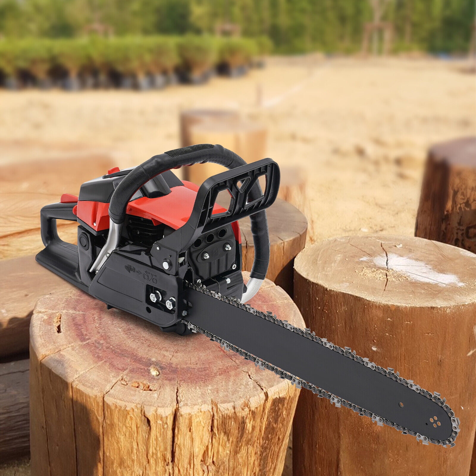 58cc Gas Chainsaw - 2.2Kw High-Power 2-Stroke Engine, 18" Cutting Bar for Wood Cutting/Forestry (Red/Black)