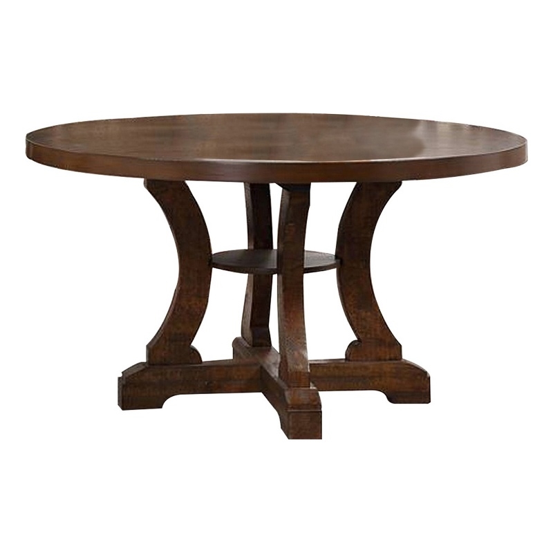 Neci 54 Inch Round Dining Table, Classic Pedestal, Painted Distressed