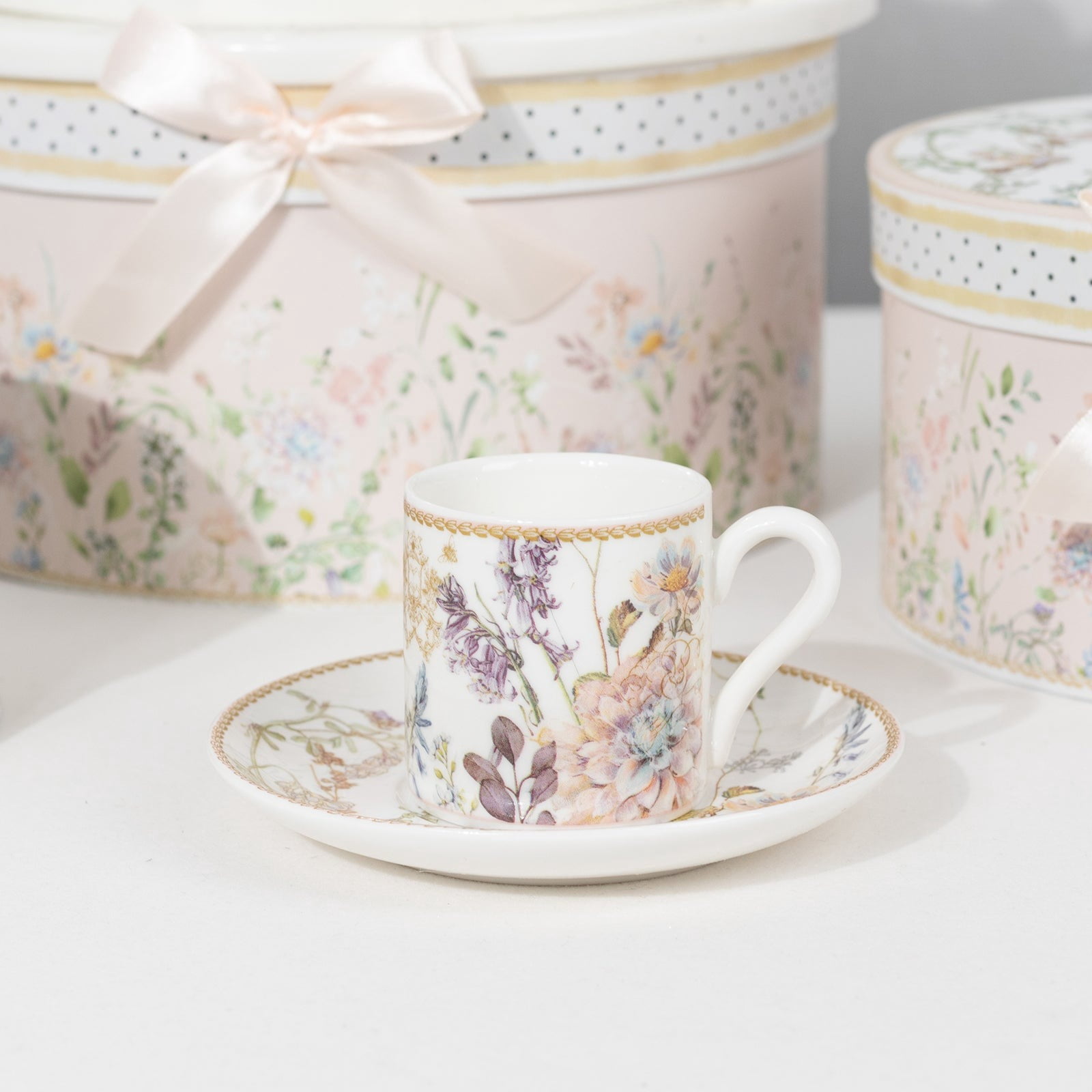 BalsaCircle 2 Blush Porcelain Espresso Cups and Saucers with Gift Box Party Accessories
