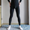 thumbnail image 5 of Men's Solid Color Thermal Double Sided Brushed Fleece Base Layer Slim Warm Leggings Compression Pants, 5 of 5