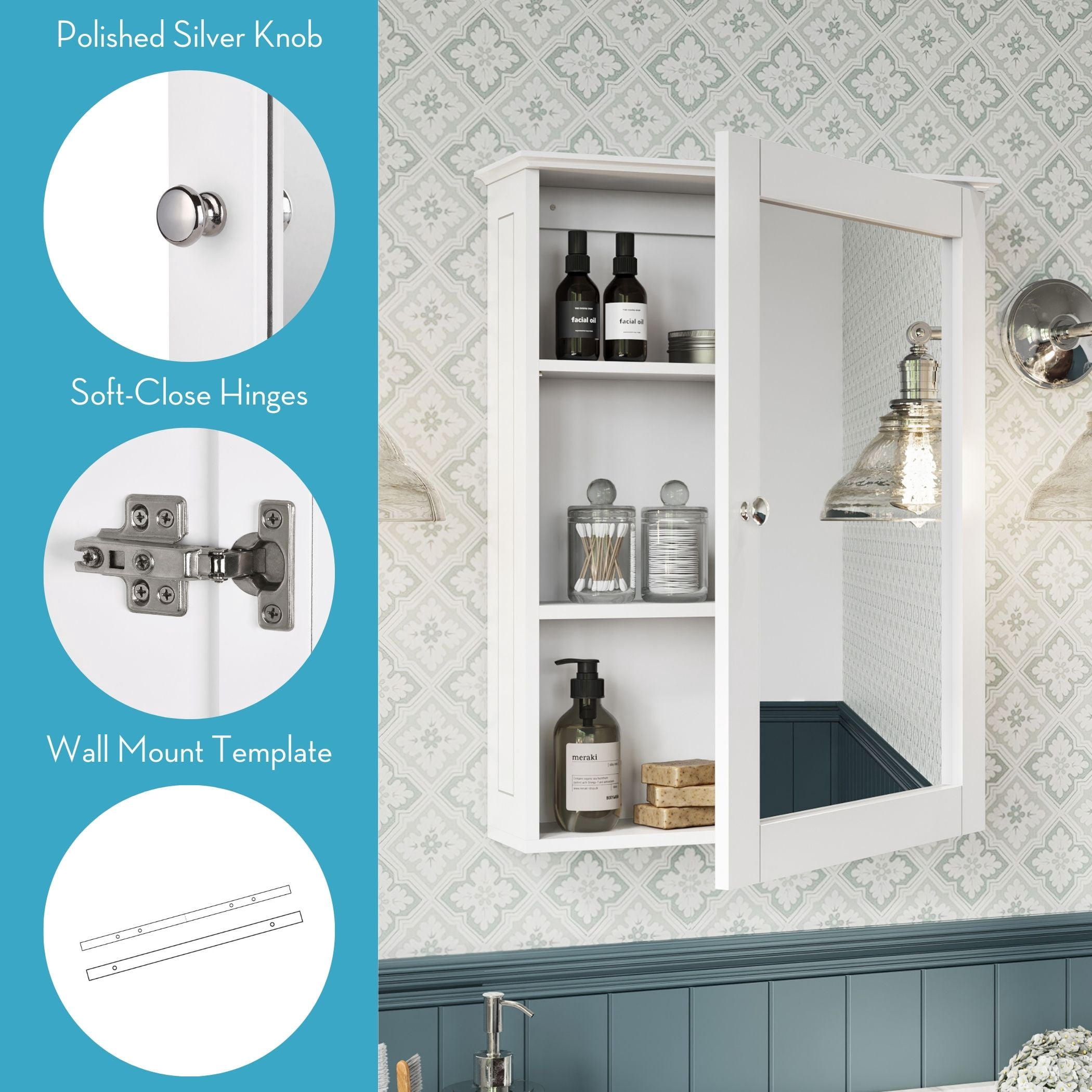 RiverRidge Ashland 1-Door Bathroom Mirror Wall Mount Storage Medicine Cabinet - White