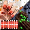 thumbnail image 5 of 16PCS Medium Halloween Luminous Press On Nails, Glow in The Dark Fake Nails with Skull Spider Web Ghost Pumpkin Prints, Glossy Spooky Reusable Artificial False Nail Tips for Women Halloween Party, 5 of 7