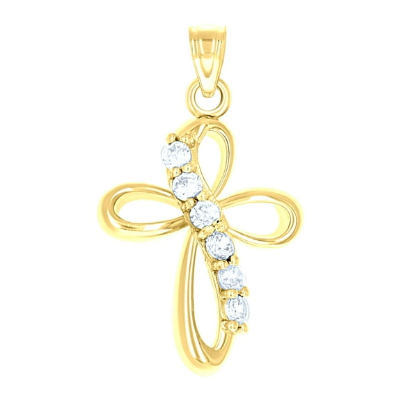 10k Yellow Gold Unisex Cubic Zirconia Cubic-zirconia Cross Religious Charm Pendant Pendant Necklace for Men Women