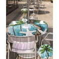 thumbnail image 5 of Fsddascl Coastal Beach Starfish Outdoor Tablecloth - 54 Inch Round Dining Table Cover, Blue Green Tropical Palm Tree Wood Grain Waterproof Outdoor Table Cloth with Umbrella Hole & Zipper for Patio, 5 of 7