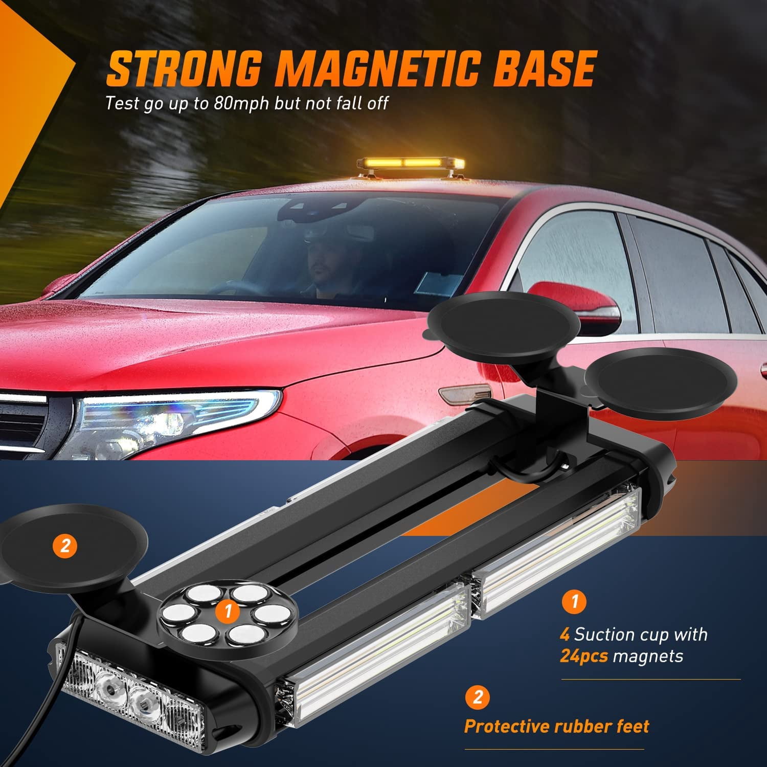 Nilight 14.5 Inch Amber White COB LED Strobe Light Bar with Magnetic Base for Trucks & Vehicles